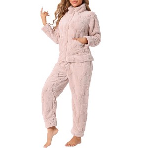 cheibear Women's Flannel Long Sleeve Soft Winter Warm Rabbit Pattern Pajama Sets with Pockets - 1 of 4