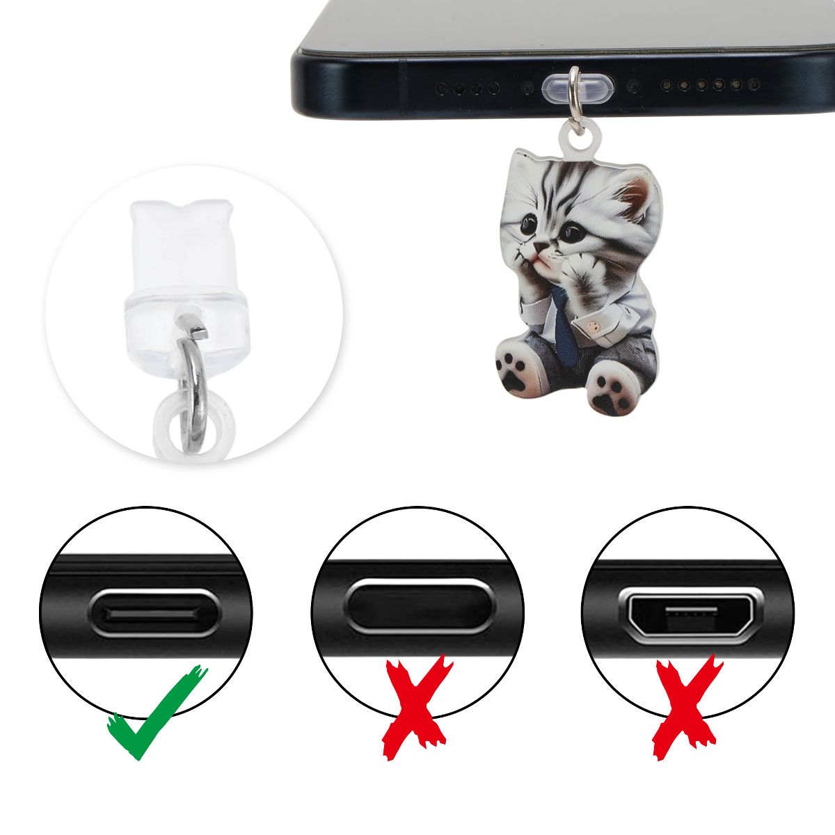 Unique Bargains Cat Pendants Dust Plug Charm for Type-C Light Black Gray 2 Pcs - thumbnail 2