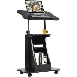 Tangkula Mobile Laptop Podium Height Adjustable Podium Stand Standing Desk Rolling Desk Laptop Cart with Swivel Top & Movable Wheels Black - 1 of 4