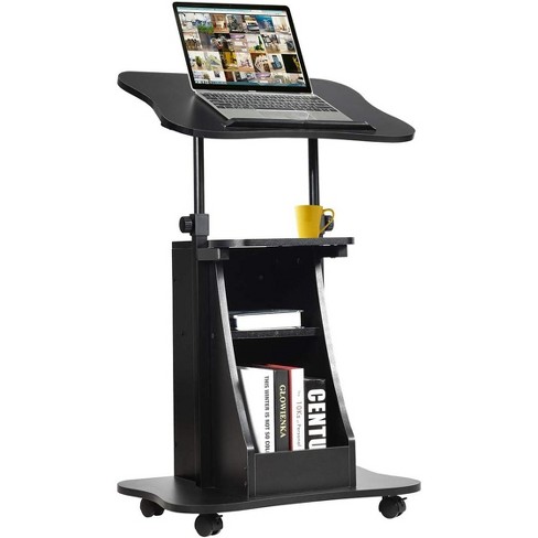 Tangkula Mobile Laptop Podium Height Adjustable Podium Stand Standing Desk Rolling Desk Laptop Cart with Swivel Top & Movable Wheels Black - image 1 of 4