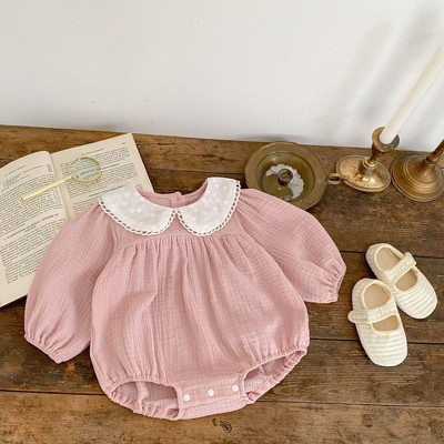 MyKids-USA Baby Girl Solid Color Long Sleeve Loose Cotton Bodysuit