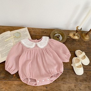 MyKids-USA Baby Girl Solid Color Long Sleeve Loose Cotton Bodysuit - 1 of 4