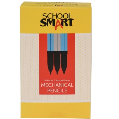 School Smart Mechanical Pencils with Eraser, 0.7 mm Tip, No 2 Lead, Assorted Colors, Pack of 50