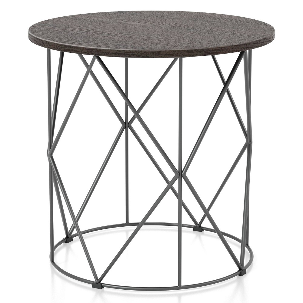 Photos - Coffee Table Drixol Round End Table Walnut - miBasics: Transitional Style, Steel Base,