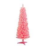 4.5ft Puleo Pre-Lit Pink Flocked Slim Artificial Christmas Tree Clear Lights