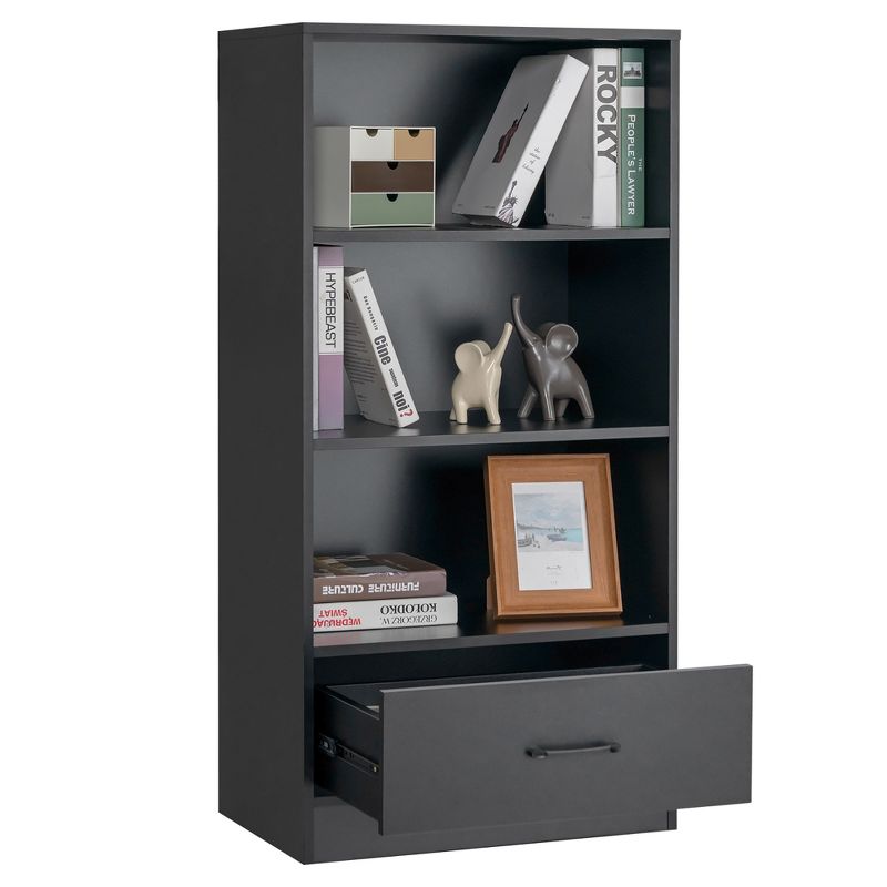 Costway 48'' Tall 4-tier Storage Shelf Wood Bookcase w/Drawer Home Organizer Display Rack, 1 of 11