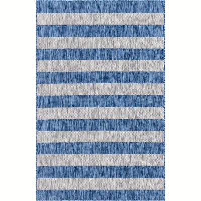 Riviera Stripe Blue/Ivory Synthetic 5' x 8' Outdoor Rug
