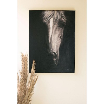 Large Black & White Horse Painting with Silver Frame – 48.5" Tall by Kalalou