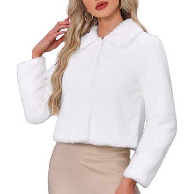 INSPIRE CHIC Women's Faux Fur Cropped Snap Button Winter Wedding Fluffy Coat