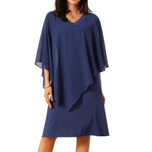 INSPIRE CHIC Women's Chiffon Cape Overlay Bodycon 3/4 Sleeve V Neck Pencil Dress - 1 of 4