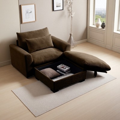 Modular Corduroy Sofa with Storage Ottoman & Deep Seat