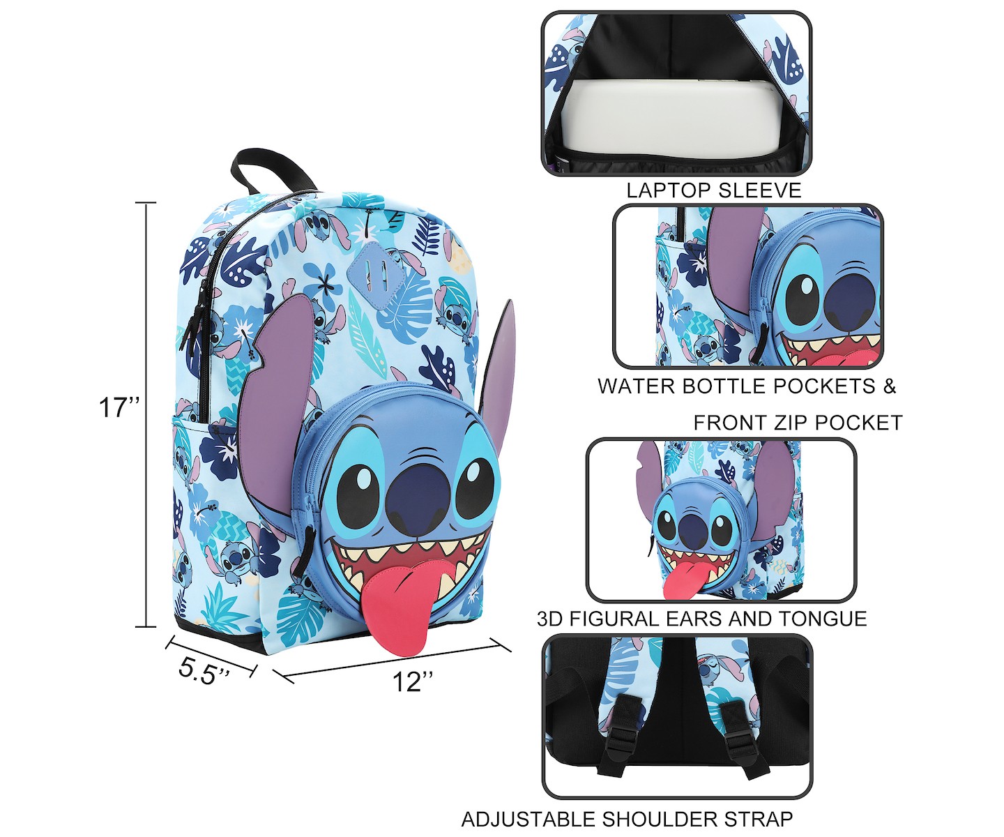 Рюкзак Disney Stitch 3D Character 17" — фото 4