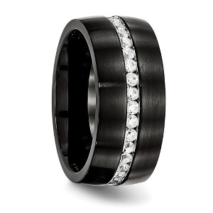 Chisel Stainless Steel Brushed and Polished Black IP-plated with Cubic Zirconia 10mm Band Ring - 1 of 4
