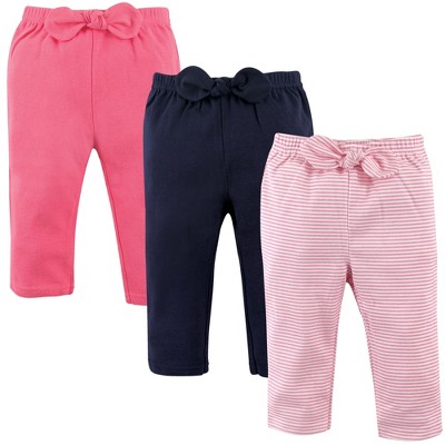 Hudson Baby Infant and Toddler Girl Cotton Pants 3pk, Light Pink Stripes, 3-6 Months