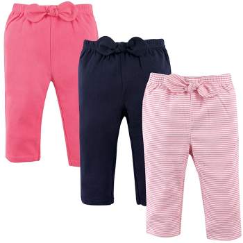 Hudson Baby Infant and Toddler Girl Cotton Pants 3pk, Light Pink Stripes