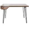 Vynxaria Mid-Century Modern Desk - Walnut Wood, Clear Glass, Black Metal, Hairpin Legs, Bent Wood Storage Shelf - 4 of 4