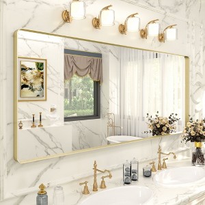 Apmir 72 in. W x 32 in. H Rectangular Aluminum Alloy Framed and Tempered Glass Wall Mirror in Brushed Gold - 1 of 4