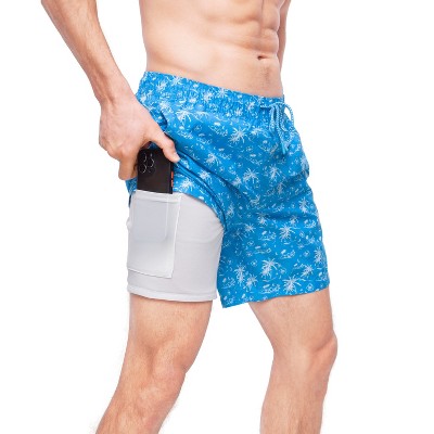 Мужские шорты Rokka&Rolla Men's 7'' Pattern Swim Shorts with Compression Liner-Ocean Navy Print, size Medium — фото 8