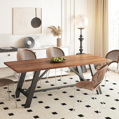 SAINTCY  70.8" Long Rectangular Wooden Dining Table for 6-8 People, Iron Frame - Perfect for Home Spaces