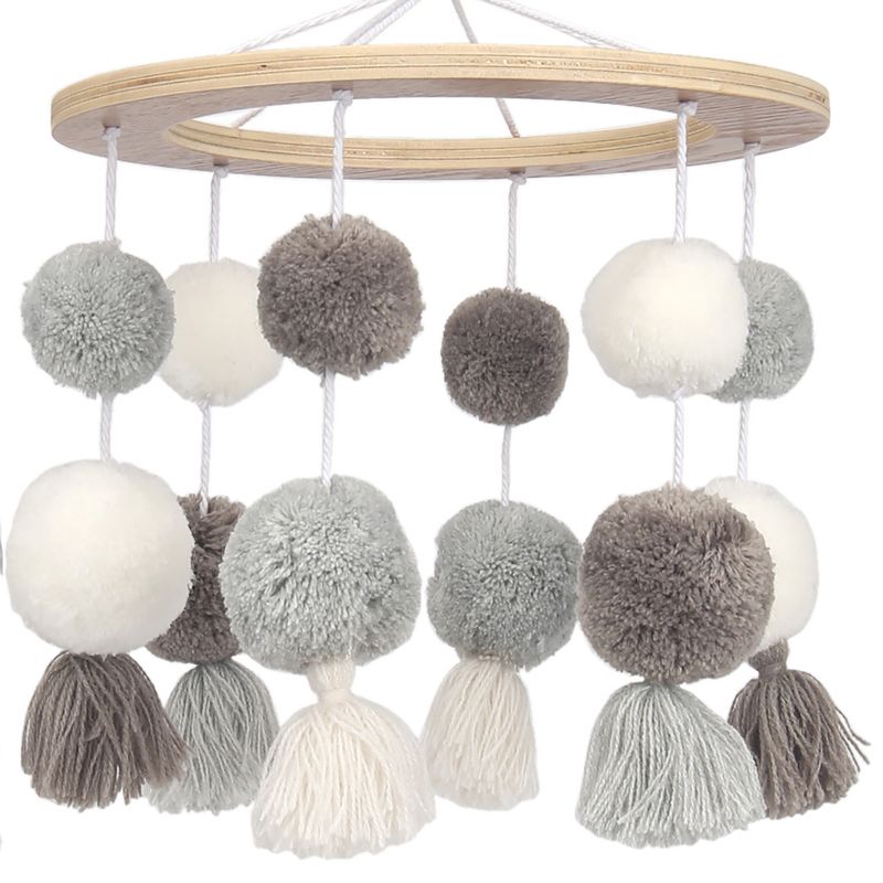 Lambs & Ivy Signature Pom Pom Musical Baby Crib Mobile - White/Gray, 2 of 7