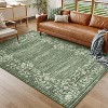 Washable Modern Floral Bordered Rug, Low-Pile Non-Slip Indoor Carpet, Stain-Resistant Floor Cover for Living Room, Bedroom, Dining, Office - 2 of 4