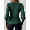 Women's Ribbed V-Neck Top with Textured Puff Sleeves - Slim-Fit Knit Blouse for Casual & Dressy Occasions - 4 of 4