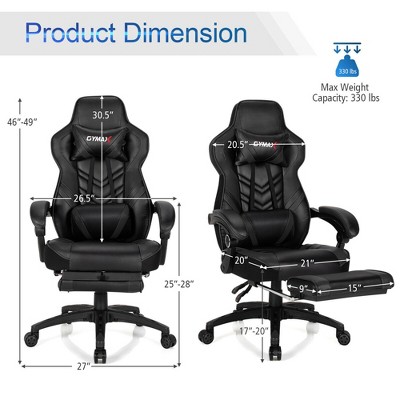 Black Adjustable Gaming Chair with Footrest and High Back