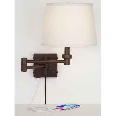 Bronze Swing Arm Wall Lamp with Cream Shade and USB Port