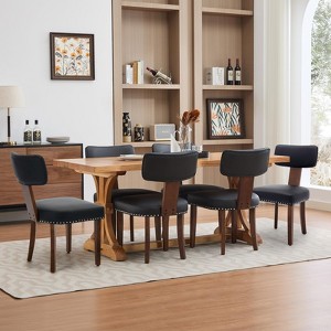Dining Chairs Set of 4,Modern Leather Kitchen Chairs,Upholstered Side Chairs,Curved Backrest Dining Chairs with Hardwood Frame - 1 of 4