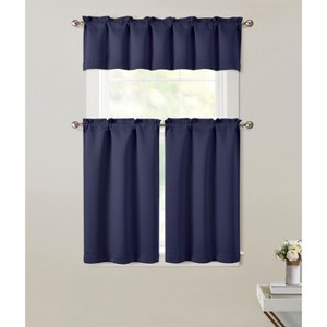 Kate Aurora 3 Piece Room Darkening Rod Pocket Cafe Kitchen Curtain Tier & Valance Set - 1 of 3
