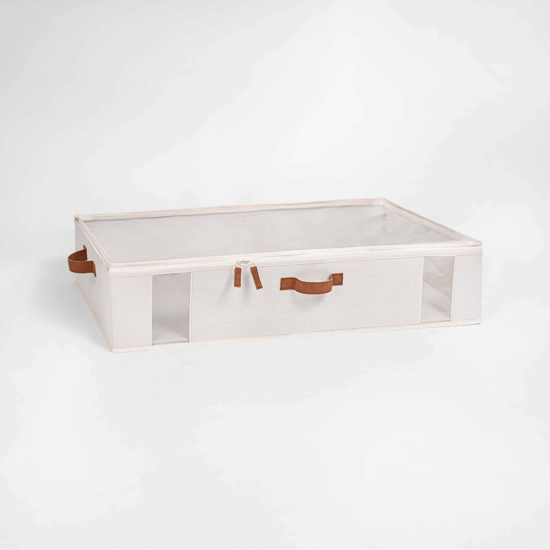 WeThinkStorage 2pk Collapsible Under Bed Fabric Storage Bin with Transparent Lid Ivory