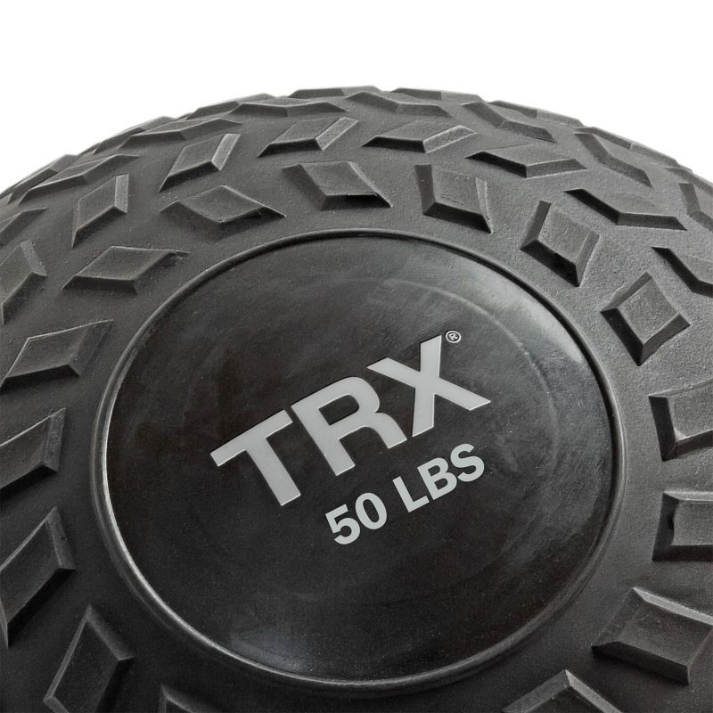 TRX 50 Pound Weighted Textured Tread Slip Resistant Rubber Slam Ball for High Intensity Full Body Workouts and Indoor or Outdoor Training, Black, 3 of 8