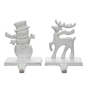 Transpac Cast Iron Snowman/Reindeer Stocking Hanger Set of 2 Christmas Home Decorations - 1 of 1