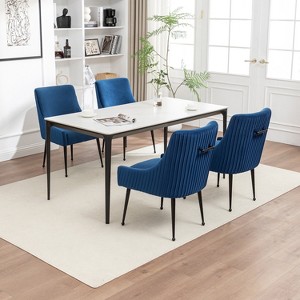 SEYNAR Modern Glam Velvet Black Metal Legs Dining Chair or Vanity Chair Set of 4 with Rear Handle - 1 of 4