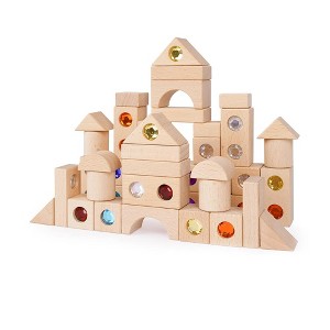 50 Pieces Wooden Building Blocks Set, Transparent Rainbow Gem Stacking Game for Kids 3+ - 1 of 4