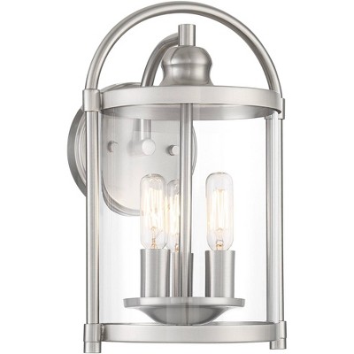 John Timberland Farmhouse Outdoor Wall Light Fixture Brushed Nickel 13" Clear Glass Damp Rated for Exterior House Porch Patio