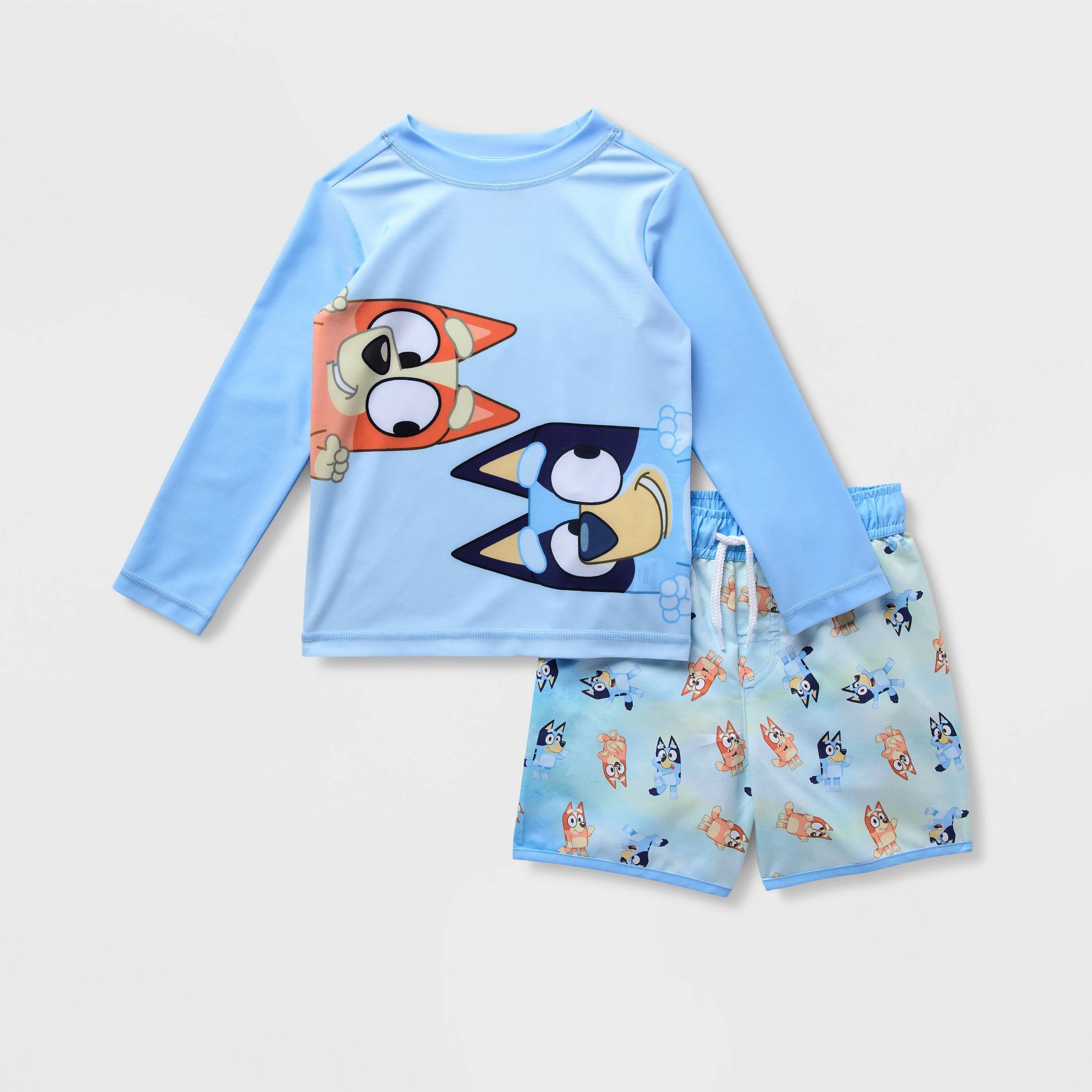 Toddler Bluey & Bingo Ombre Long Sleeve Rash Guard Set - Blue