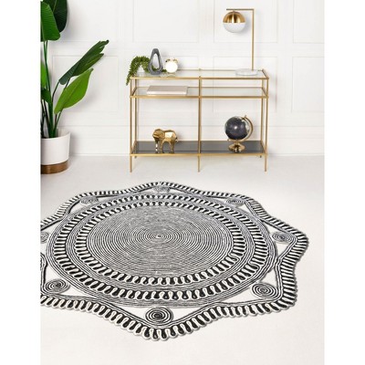 Handmade Black and White Braided Jute Round Area Rug