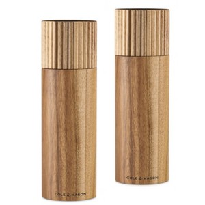 Cole & Mason Galloway Ribbed Salt and Pepper Grinder Set: Modern Wood Shakers, Spot Clean, 2-Piece, Brown - 1 of 4