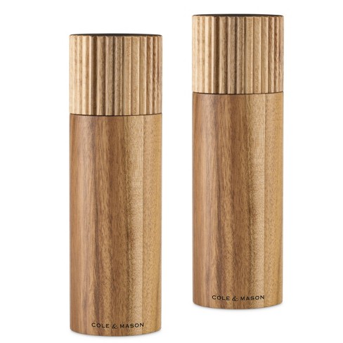 Cole & Mason Galloway Ribbed Salt and Pepper Grinder Set: Modern Wood Shakers, Spot Clean, 2-Piece, Brown - image 1 of 4