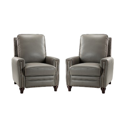 Set of 2 Theresa Modern Wooden Upholstery Genuine Leather Recliner with Nailhead Trim for Living Room and Bedroom  | ARTFUL LIVING DESIGN