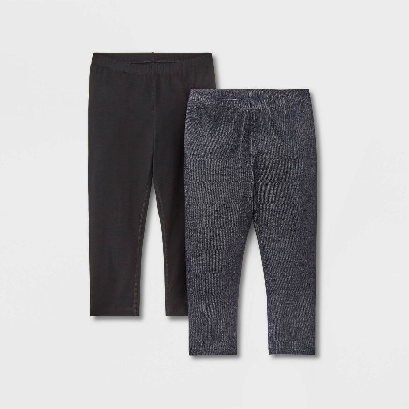 Girls' Adaptive 2pk Capri Leggings - Cat & Jack™ Black/Dark Blue XS: Sensory Friendly, High Rise, Slim Fit, Stretch Jersey