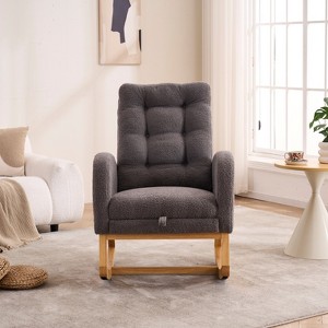 Akoasm Modern Rubber Wood Rocking Chair With High Back, Footrest For Living Room & Bedroom-Dark Gray - 1 of 4
