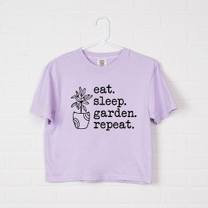 Simply Sage Market Women's Eat Sleep Garden Repeat Short Sleeve Relaxed Fit Cropped Tee - 1 of 4