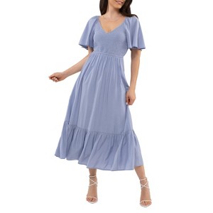 August Sky Women's Short Flounce Sleeves Midi Dress - 1 of 4