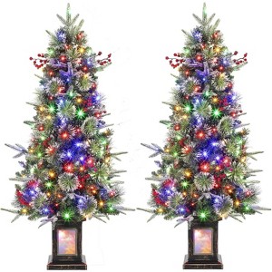 Christmas Trees Artificial Pre-Lit with Red Berries, Snow Flocked Tips, Deer lightbox Box,Includes Pot Base,Easy Installation Festive Table Decor - 1 of 4