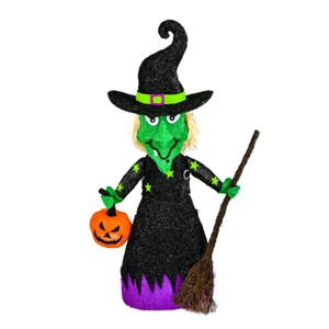 39" Pre-Lit Green Witch with Broom - 1 of 4