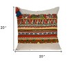 HomeRoots 20" Beige and Orange Striped Cotton Blend Throw Pillow With Embroidery - 3 of 4