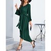 Womens Knot Waist Round Neck Long Sleeve Midi Dress Vintage Semi Formal Dresses for Wedding Guest Cocktail - 4 of 4