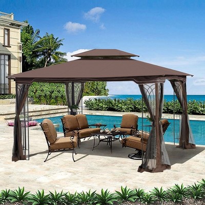 13x10 FT Outdoor Patio Gazebo,Heavy Duty Canopy Tent with Double Roof,Mosquito Net,Gazebo Canopy Shelter with Screen Wall for Patio Backyard
